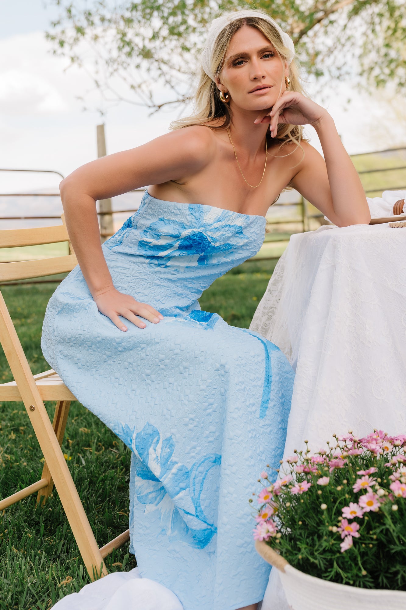 Baltic Born Womens Genesis Strapless Midi Dress | Light Blue