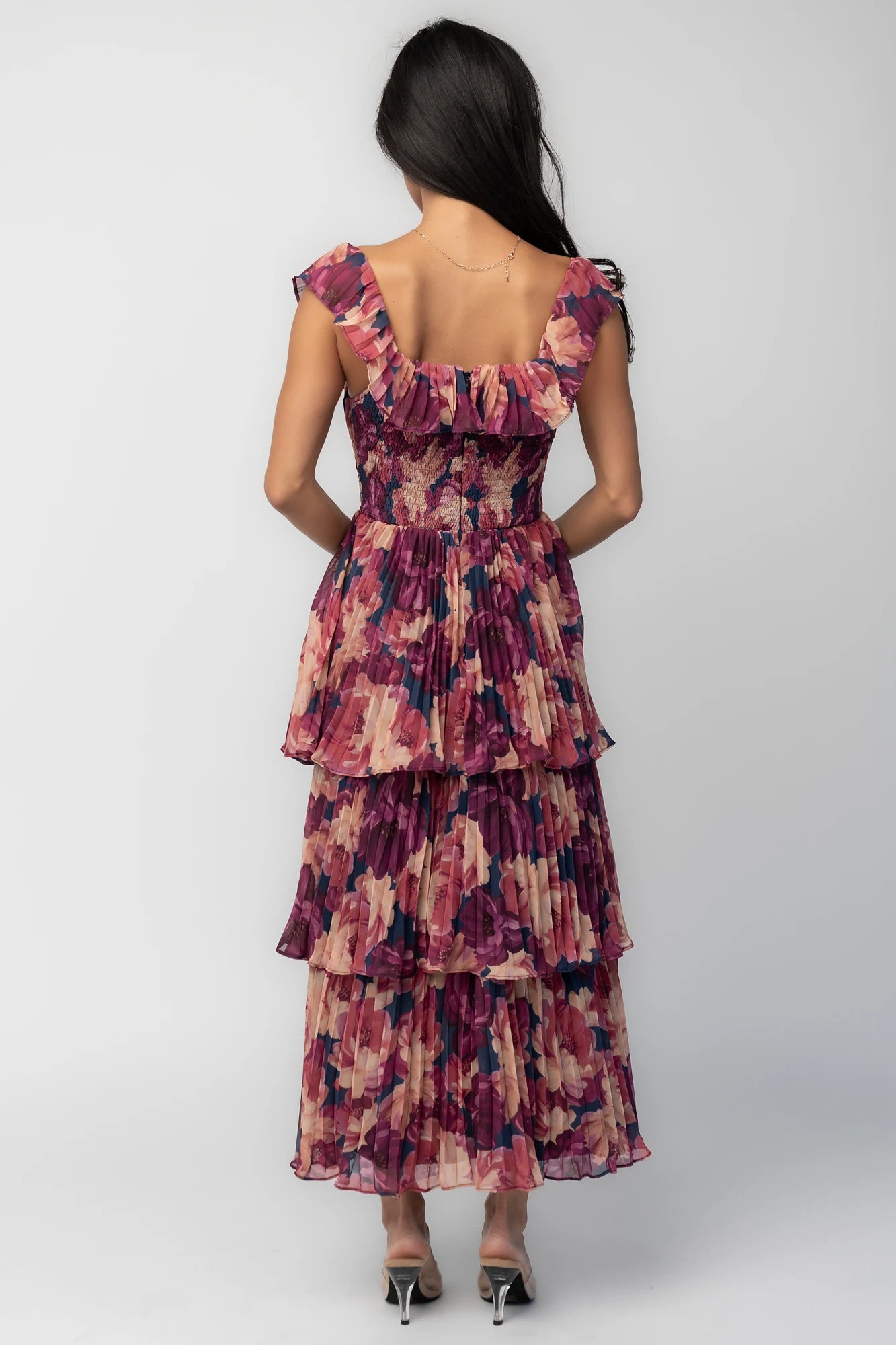 Steinway Pleated Midi Dress | Berry Floral