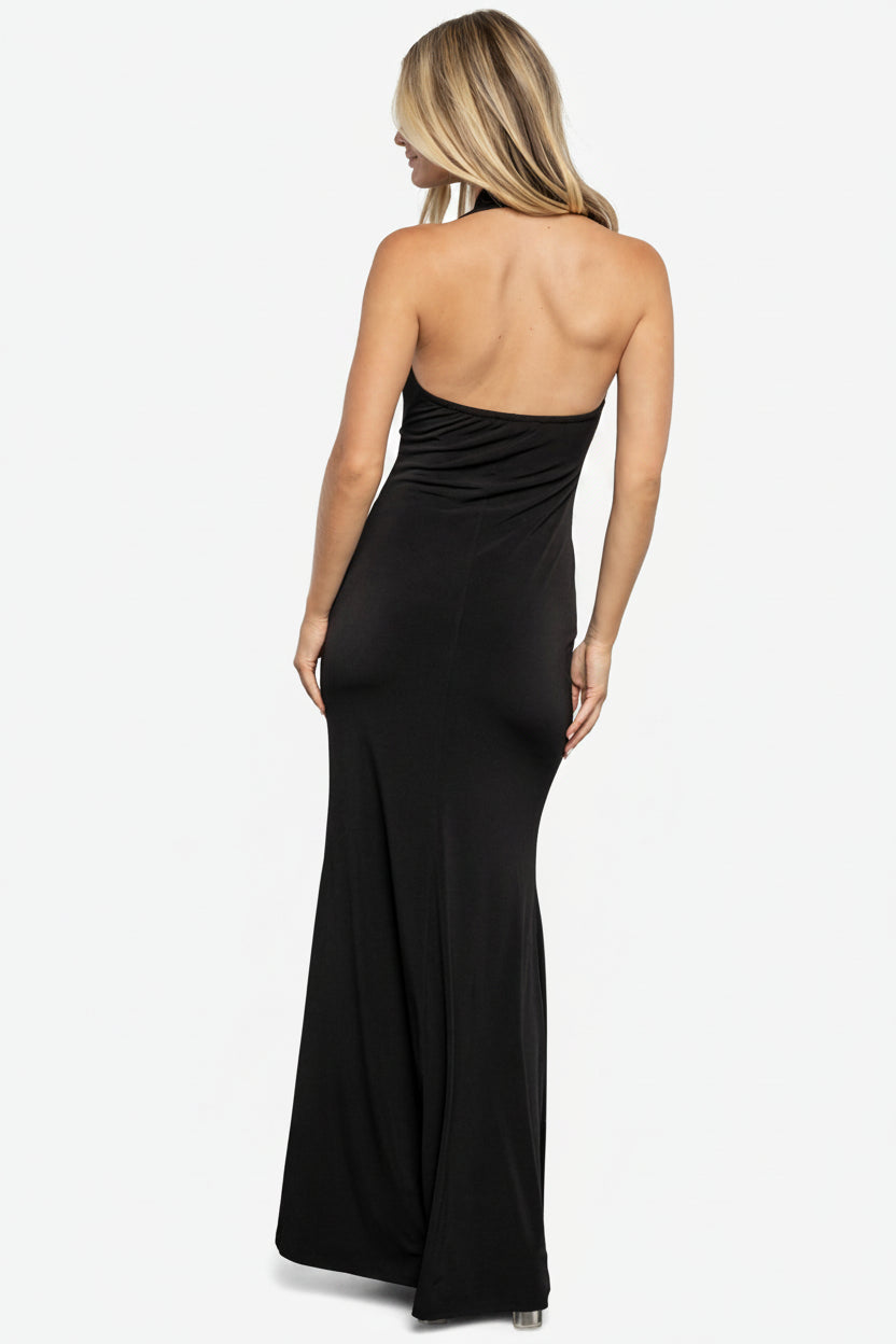 Baltic Born Womens Roma Deep V Halter Gown | Black | Size: Small Baltic Born Womens Roma Deep V Halter Gown | Black | Size: Small