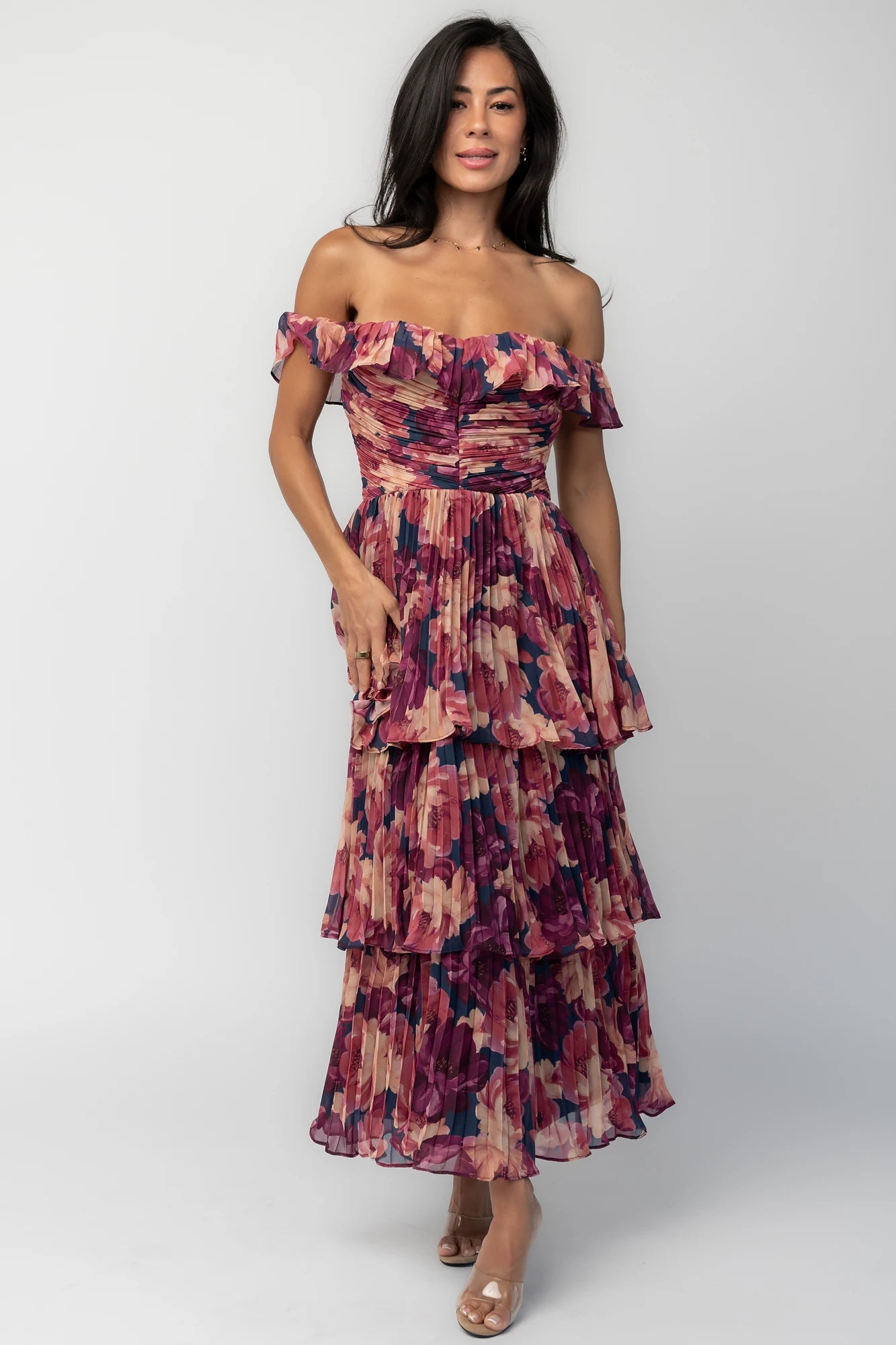 Steinway Pleated Midi Dress | Berry Floral
