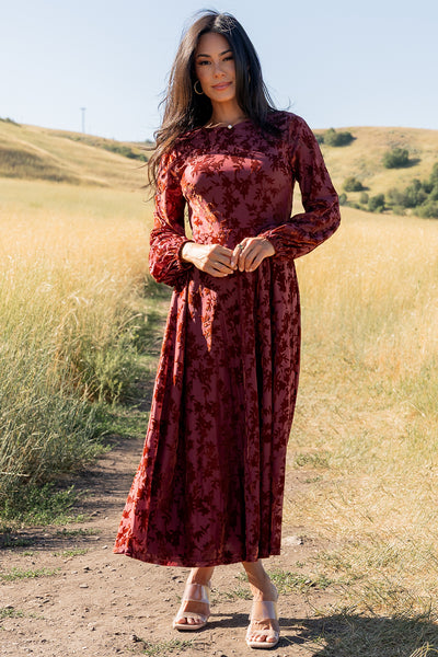 Baltic Born Womens Thora Velvet Dress | Copper Floral