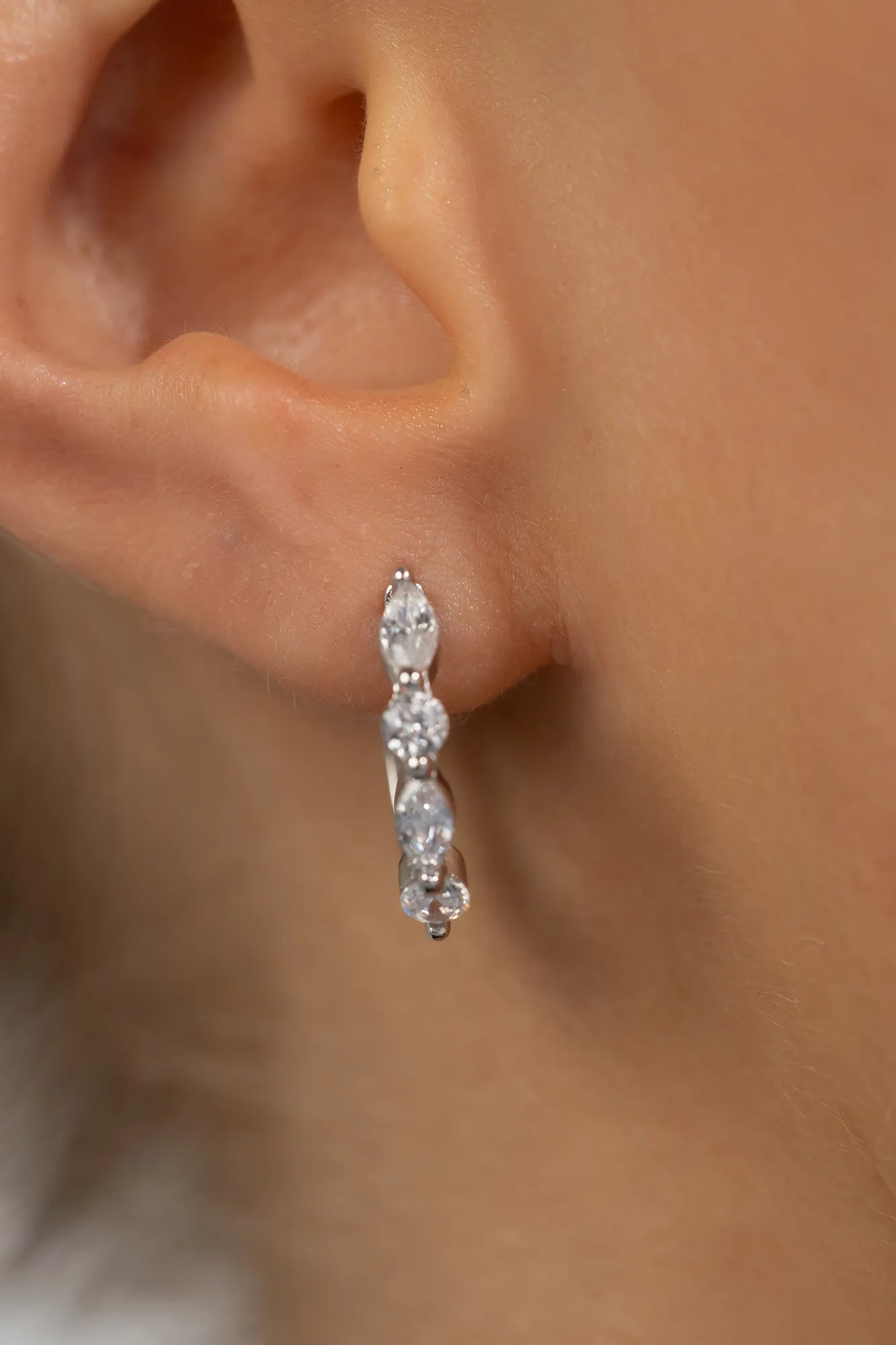 Aria Crystal Hoop Earrings | Silver