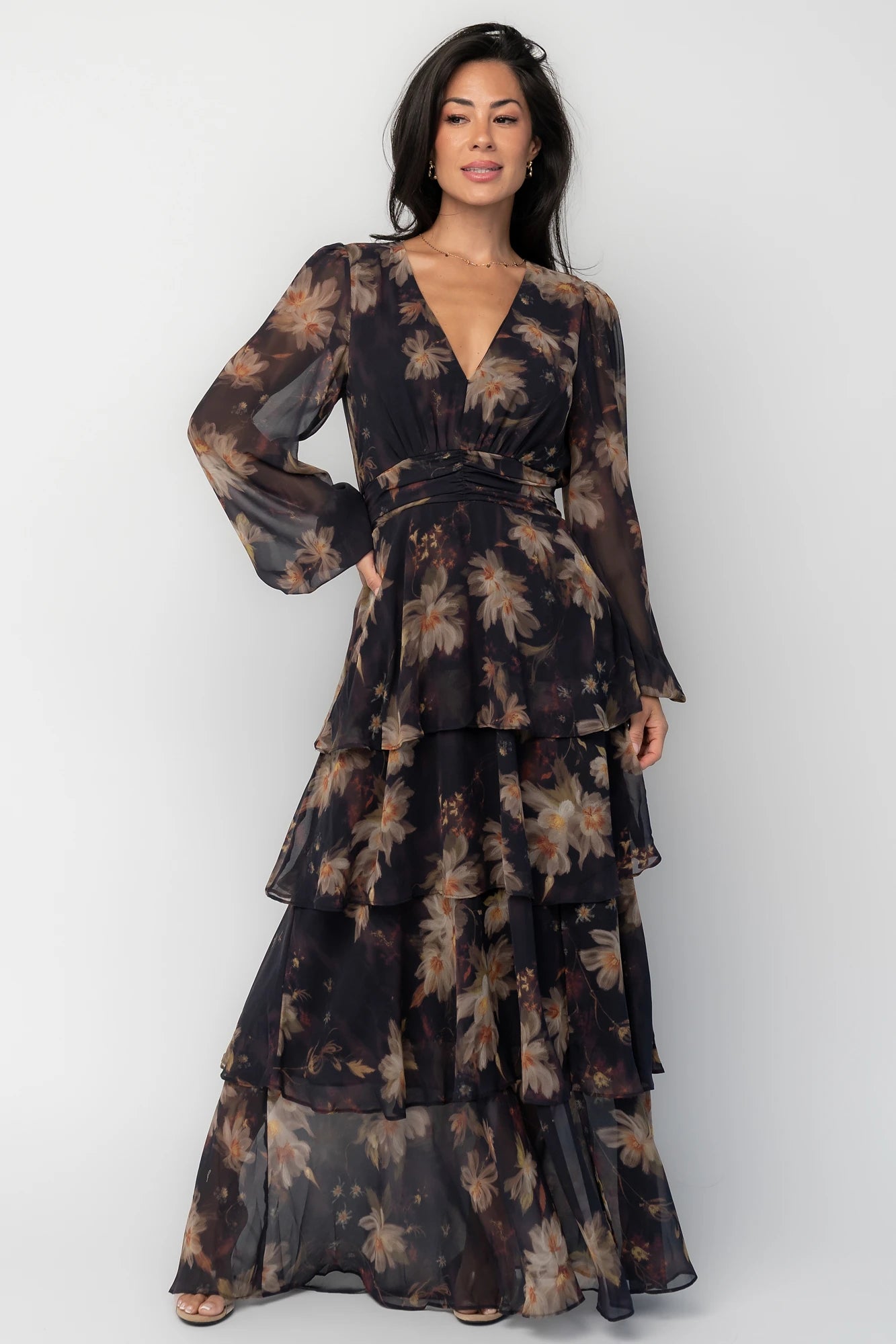 Mariella Tiered Maxi Dress | Midnight Gold Floral