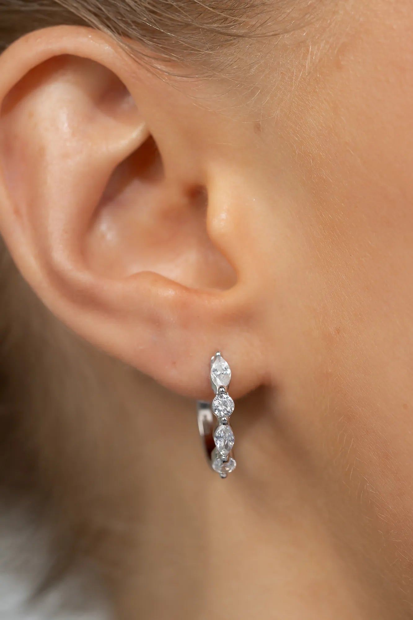 Aria Crystal Hoop Earrings | Silver