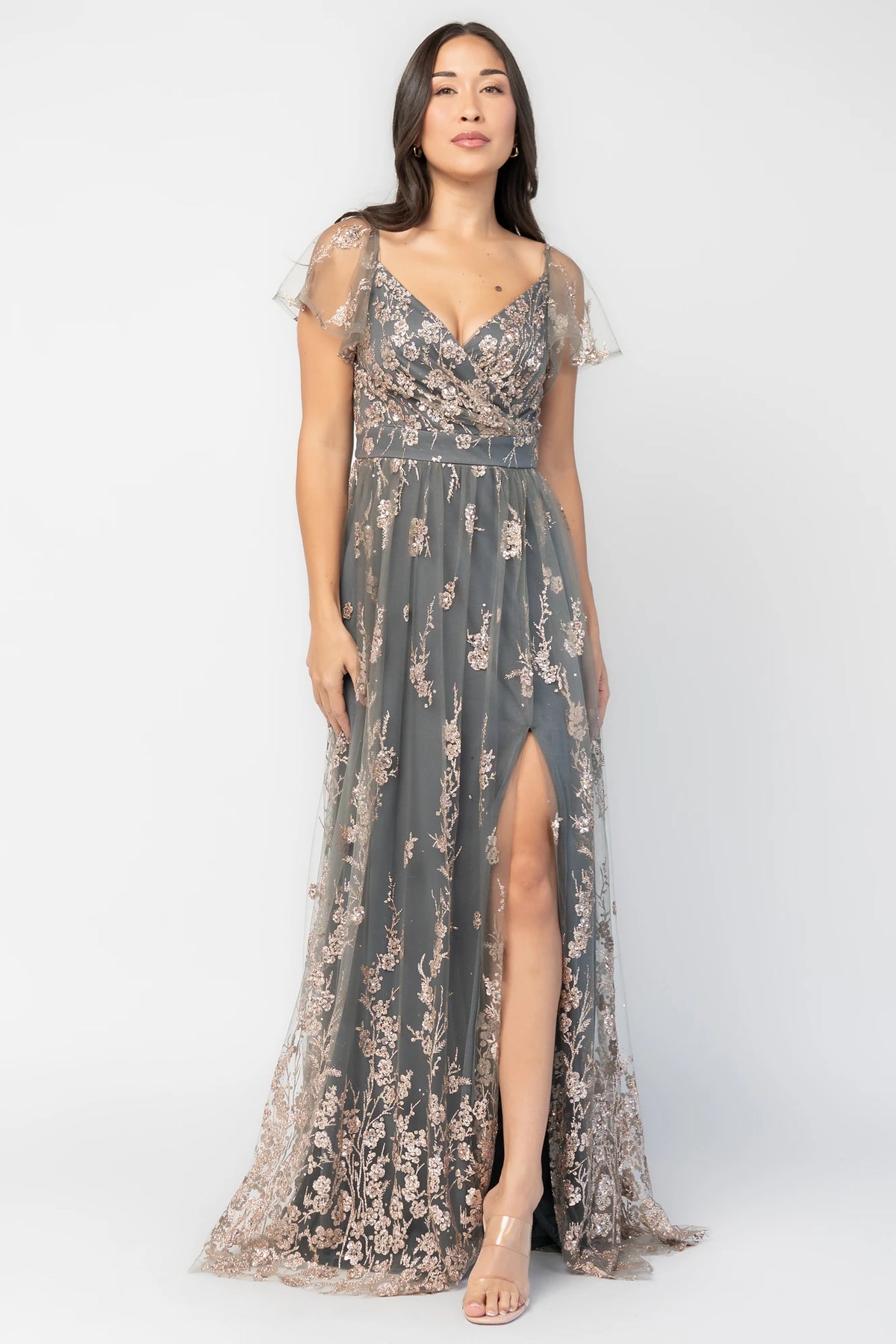 Esmerelda Shimmer Gown | Dark Sage + Rose