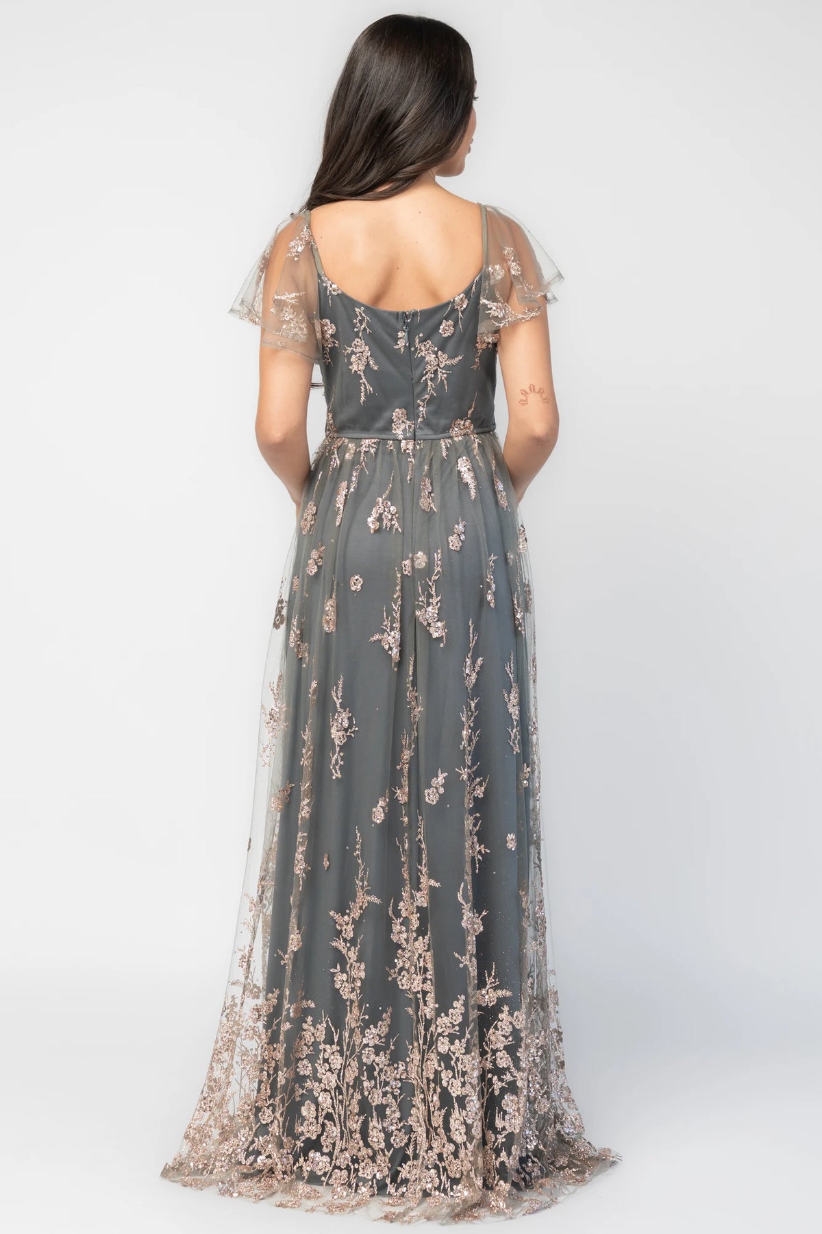 Esmerelda Shimmer Gown | Dark Sage + Rose