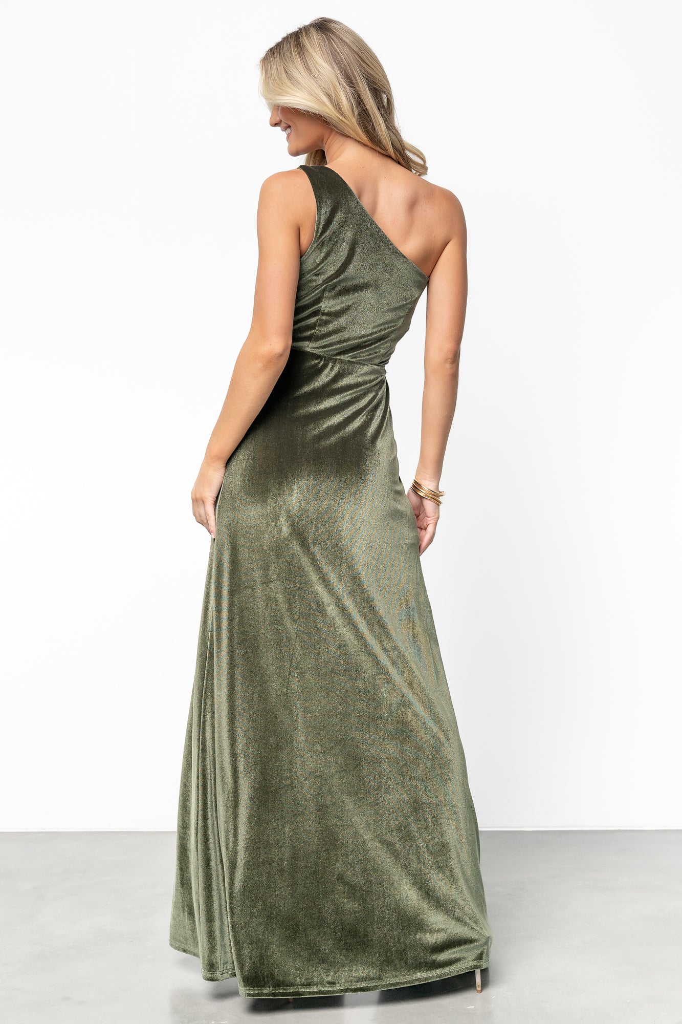 Baltic Born Womens Tatiana Velvet One Shoulder Maxi Dress | Olive | Size: Large Baltic Born Womens Tatiana Velvet One Shoulder Maxi Dress | Olive | Size: Large