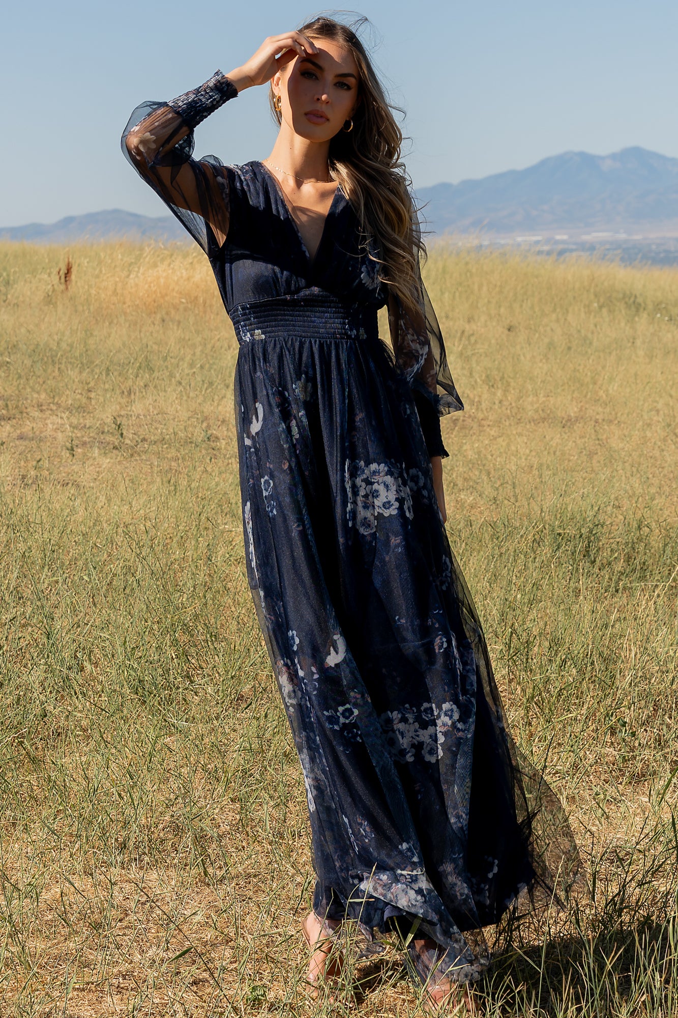 Layla Tulle Maxi Dress Navy Multi Floral | Baltic Born XL Layla Tulle Maxi Dress Navy Multi Floral | Baltic Born XL