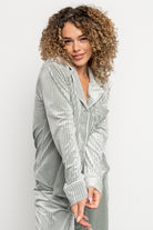 Waistband and pocket detail of Klara pajama pants: elastic waistband with drawstring and practical side pockets.