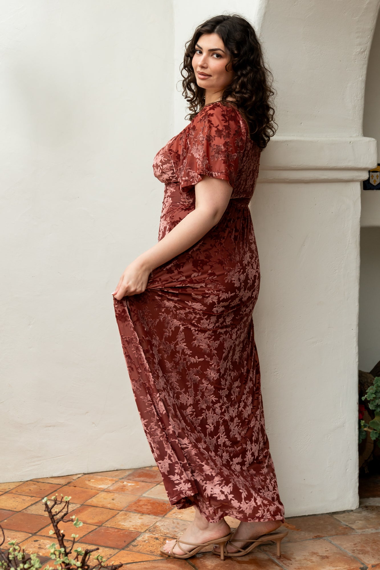 Baltic Born Womens Everley Velvet Maxi Dress | Cinnamon | Size: 1XL Baltic Born Womens Everley Velvet Maxi Dress | Cinnamon | Size: 1XL