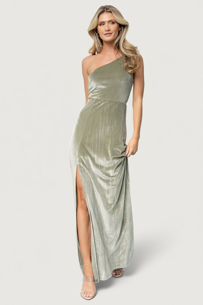 Tatiana Velvet One Shoulder Maxi Dress | Sage