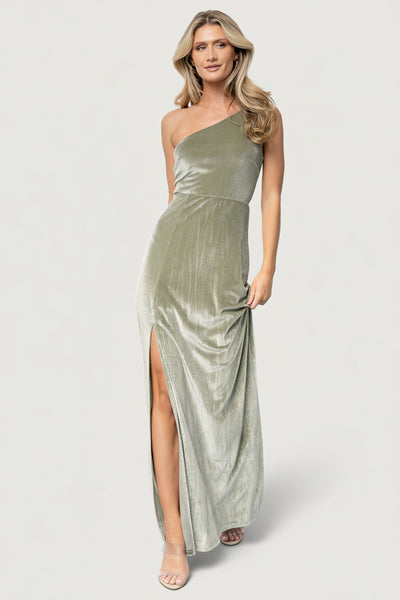 Tatiana Velvet One Shoulder Maxi Dress | Sage - L Tatiana Velvet One Shoulder Maxi Dress | Sage - L