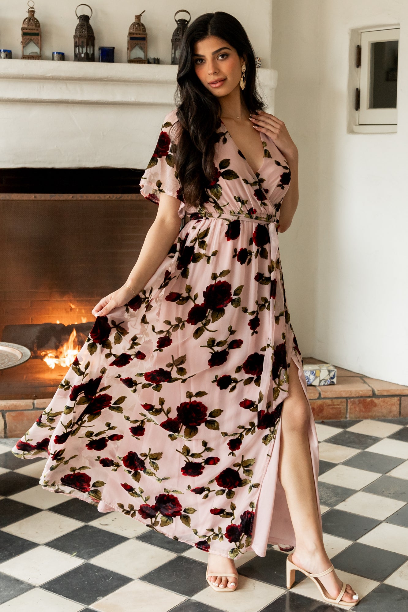 Baltic Born Womens Parisian Velvet Maxi Dress | Blush Rose Floral | Size: XL Baltic Born Womens Parisian Velvet Maxi Dress | Blush Rose Floral | Size: XL