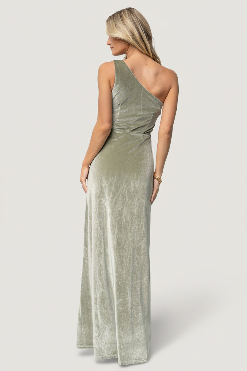 Tatiana Velvet One Shoulder Maxi Dress | Sage