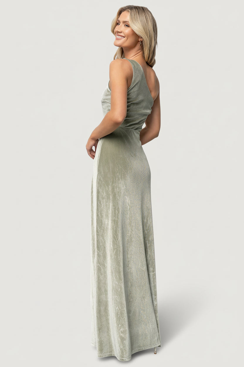 Tatiana Velvet One Shoulder Maxi Dress | Sage - L Tatiana Velvet One Shoulder Maxi Dress | Sage - L