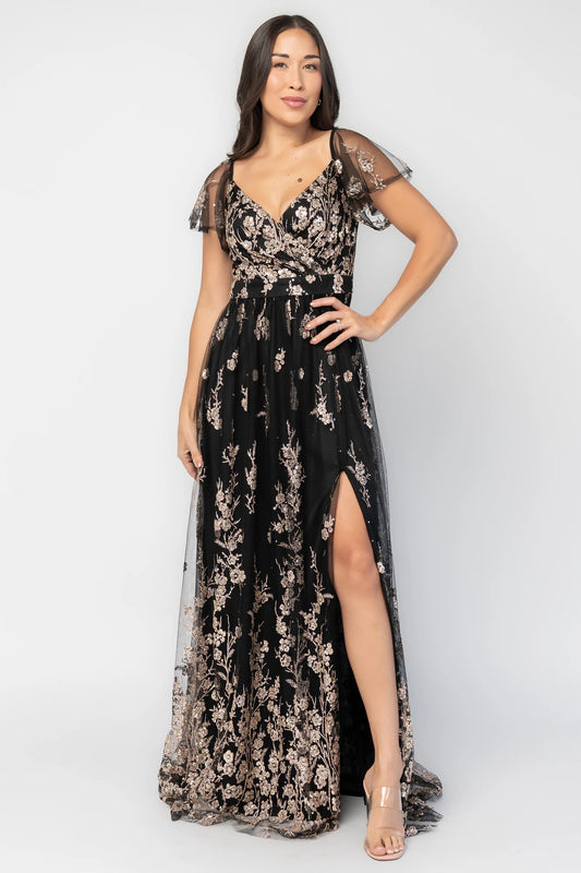 Esmerelda Shimmer Gown | Black + Rose