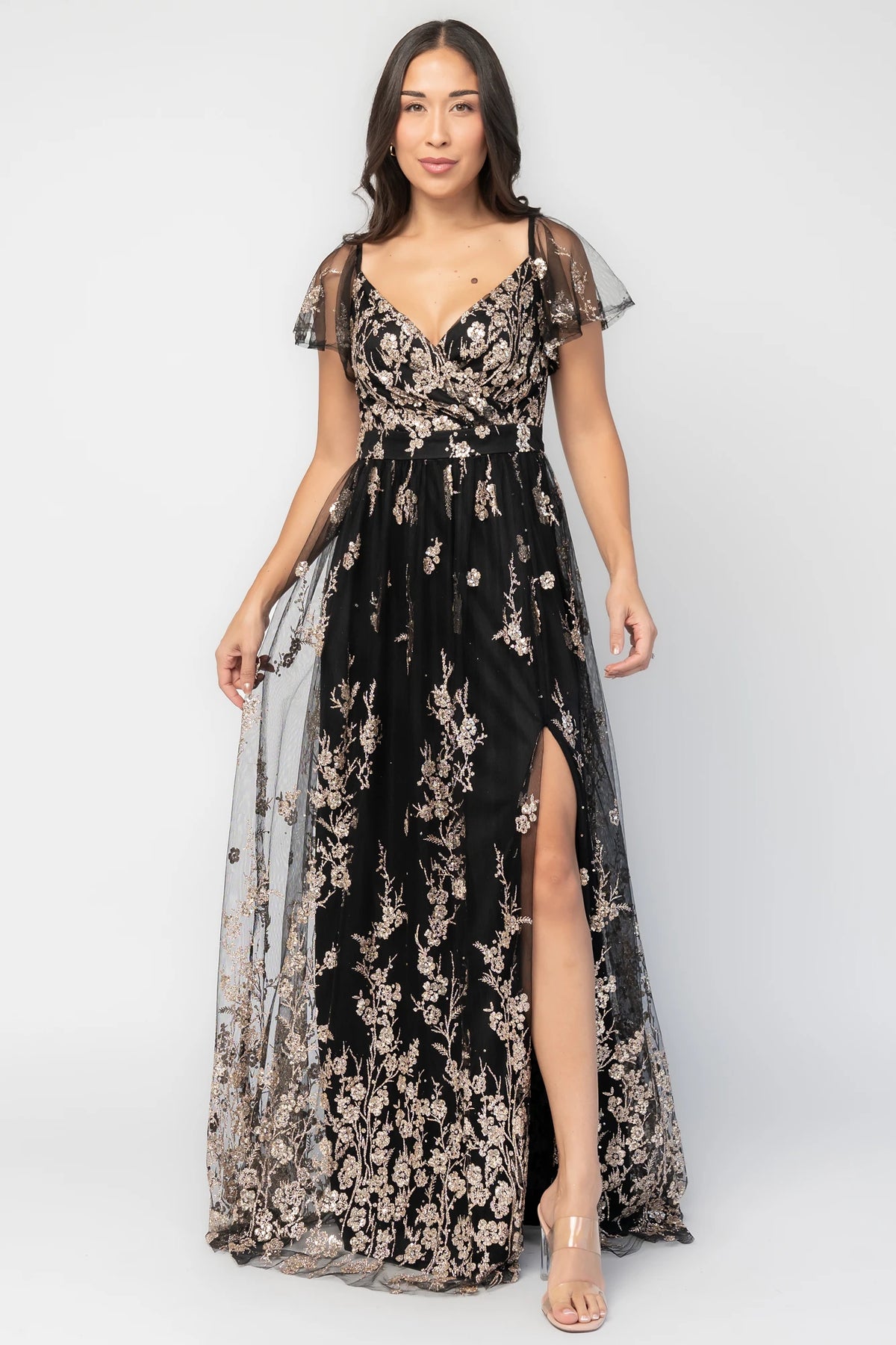 Esmerelda Shimmer Gown | Black + Rose