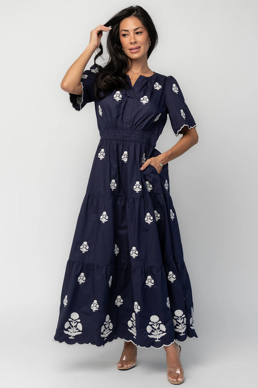 Delilah Embroidered Maxi Dress | Navy