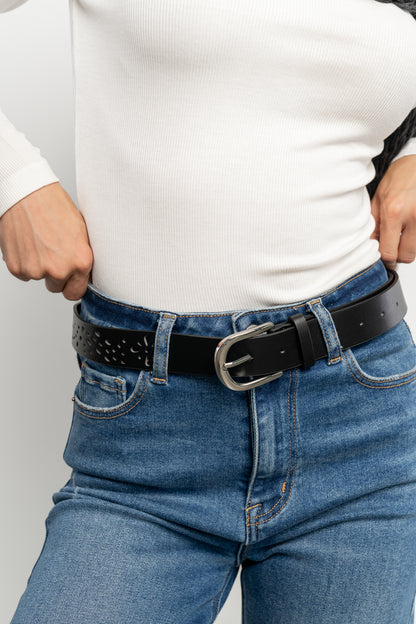 Harmony Floral Faux Leather Belt | Black