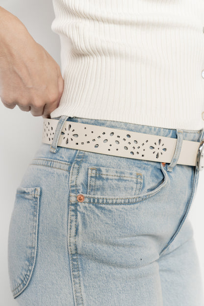 Harmony Floral Faux Leather Belt | Ivory