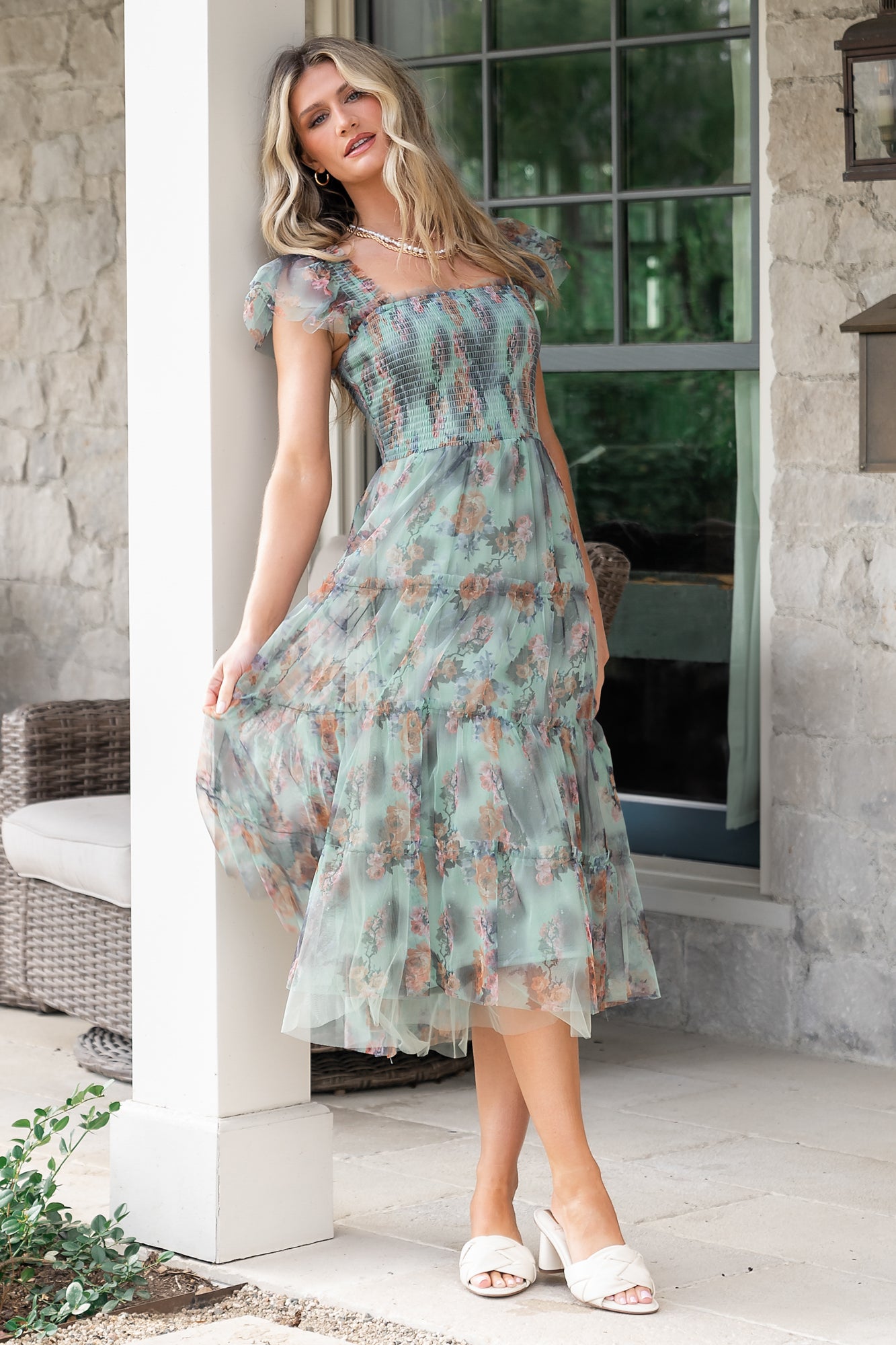 Clementine Tulle Midi Dress | Sage Multi Floral Clementine Tulle Midi Dress | Sage Multi Floral