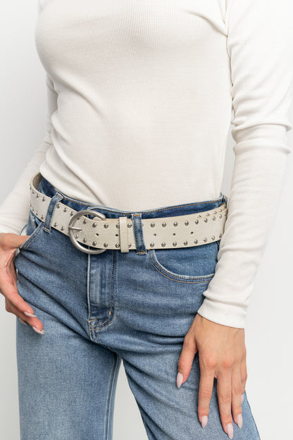 Harvey Metallic Faux Leather Belt | Greige
