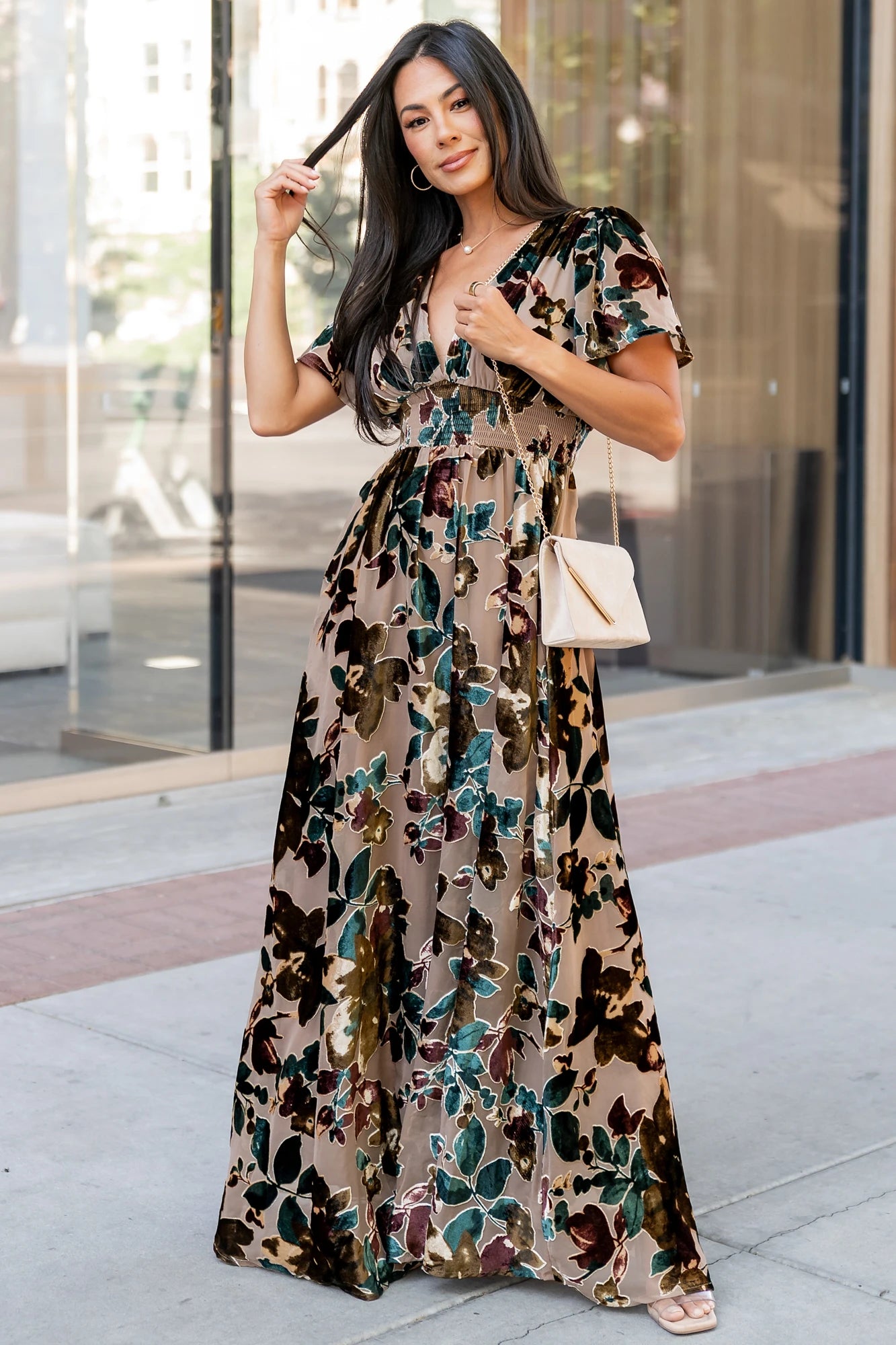 maxi dress champagne Calista Champagne Floral Maxi Dress