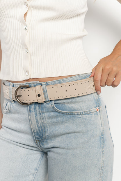 Presley Western Faux Leather Belt | Ivory