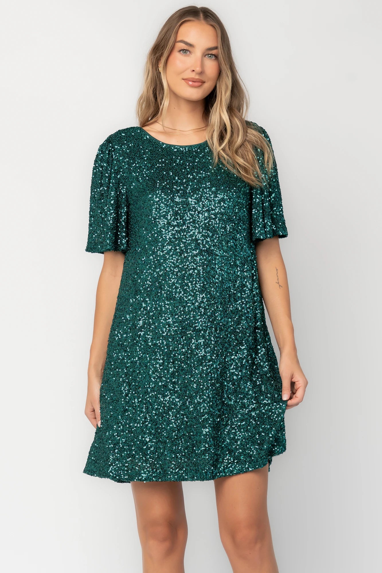 Kimber Sequin Shift Dress | Emerald