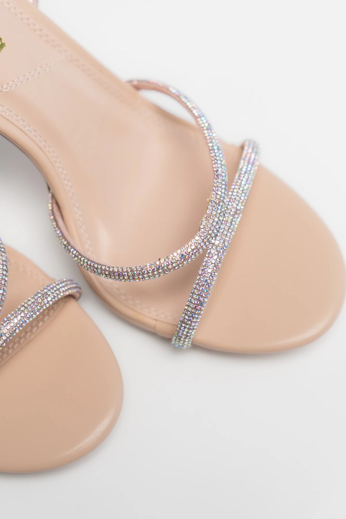 Glisten Ankle Strap Heel | Nude + Silver