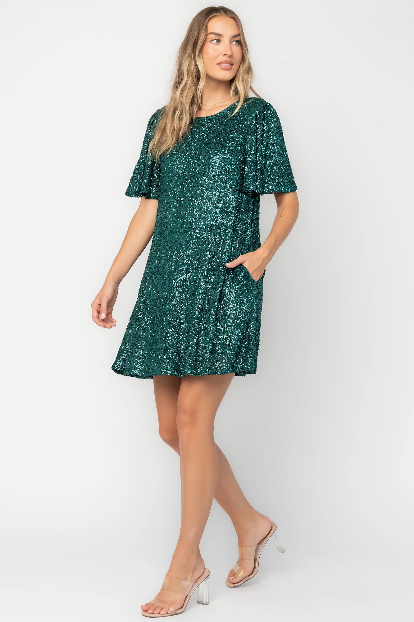 Kimber Sequin Shift Dress | Emerald