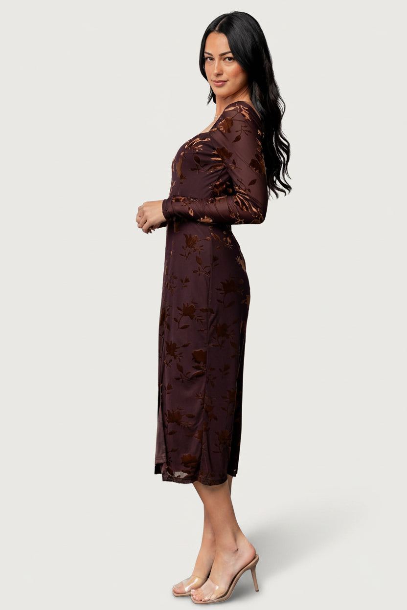 Tamara Midi Dress | Deep Plum + Dark Bronze Floral Tamara Midi Dress | Deep Plum + Dark Bronze Floral