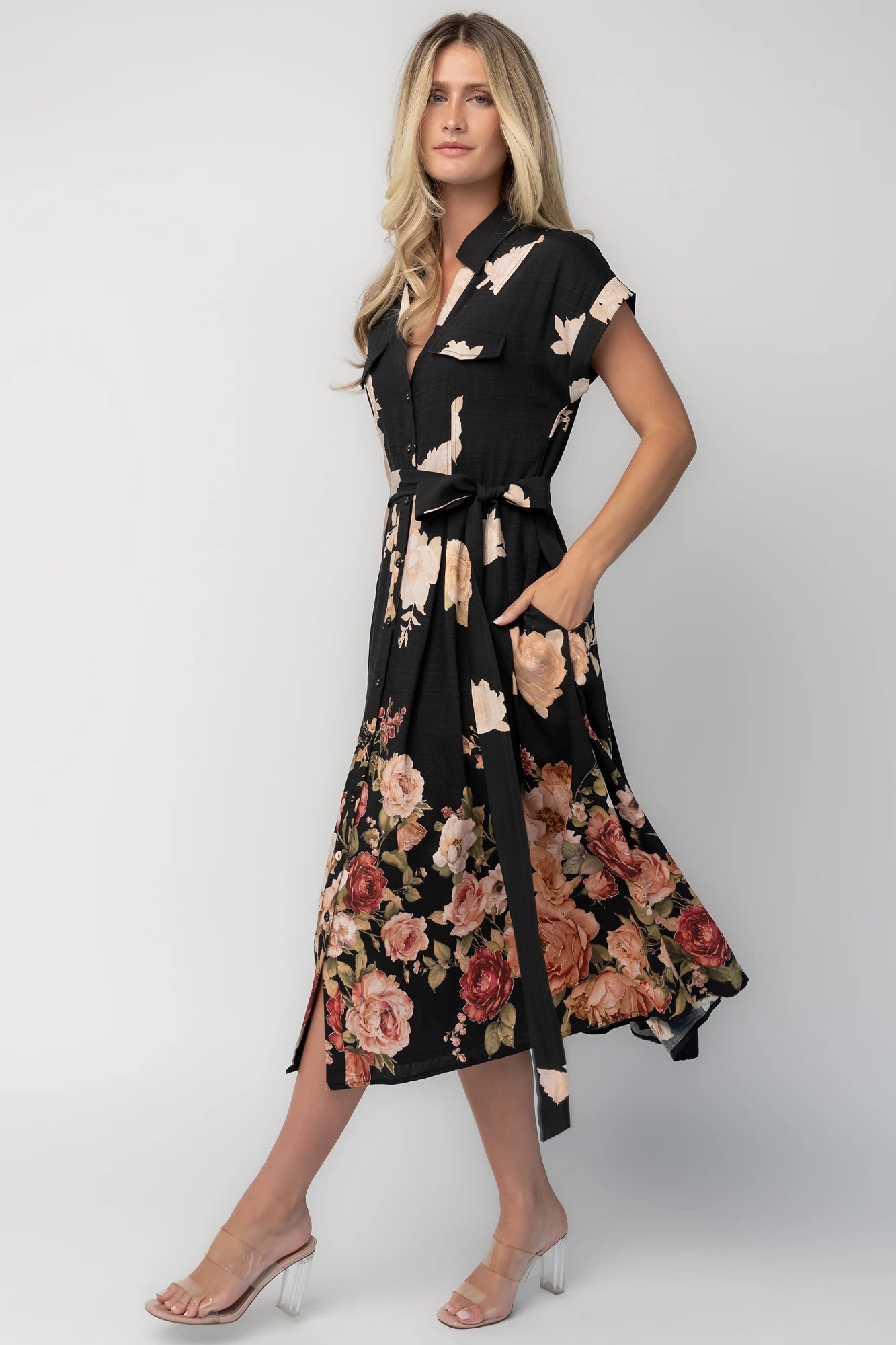 Baltic Born Womens Pembroke Midi Dress | Black Floral