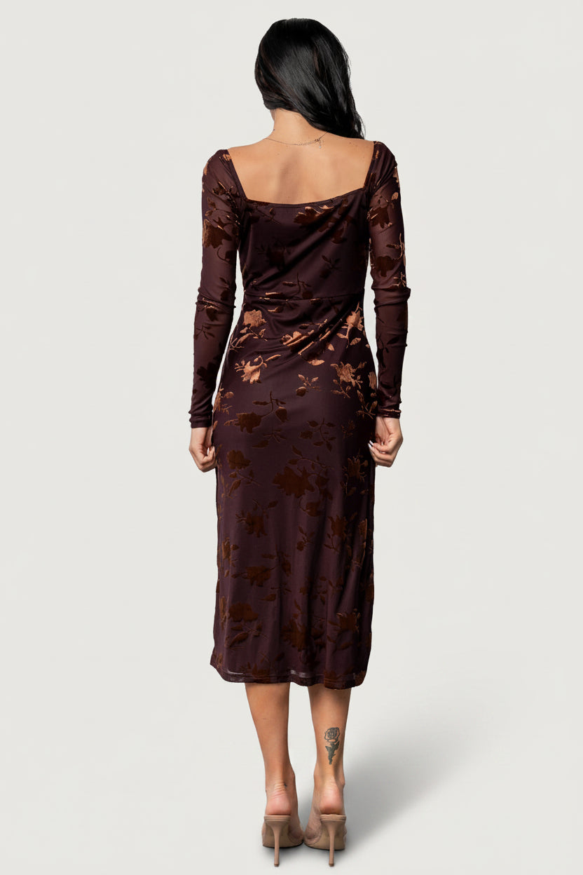 Baltic Born Womens Tamara Midi Dress | Deep Plum + Dark Bronze Floral | Size: XL Baltic Born Womens Tamara Midi Dress | Deep Plum + Dark Bronze Floral | Size: XL