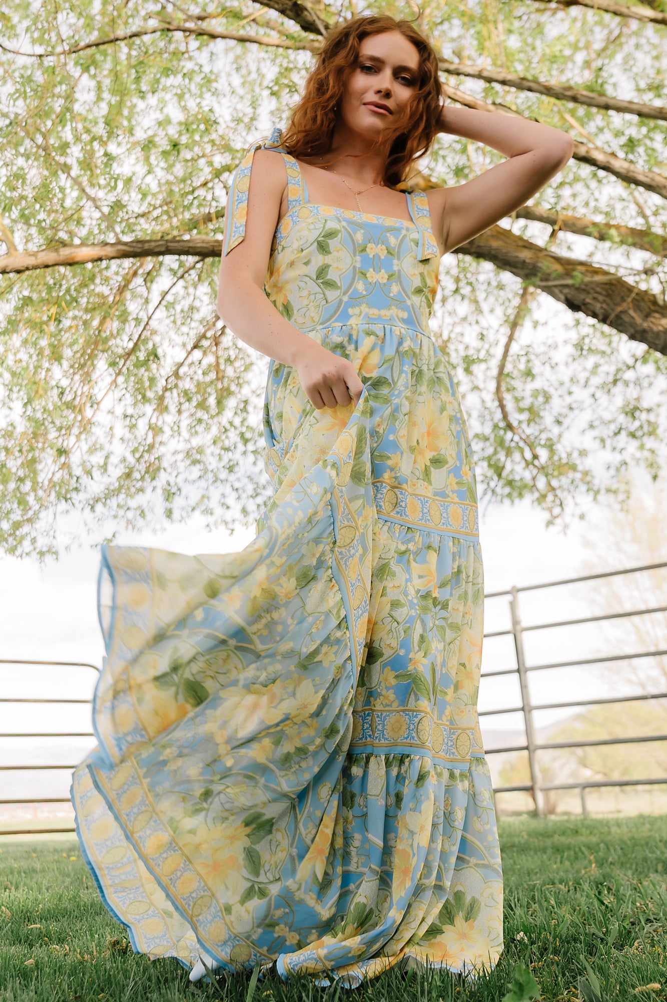 blue and yellow floral maxi dress UK 8 (US 4) Groovy Vintage 1960s / 1970s White Navy Blue Brown & Yellow  Psychedelic Floral High Neck Maxi Dress