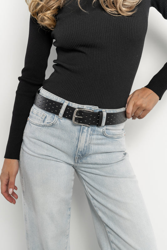Jillian Hole Punched Faux Leather Belt | Black