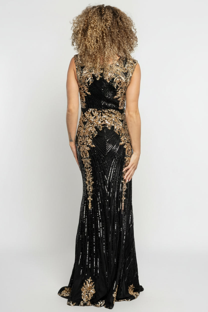 Baltic Born Womens Azura Gown | Black + Gold | Color: Black and Gold | Size: Small Baltic Born Womens Azura Gown | Black + Gold | Color: Black and Gold | Size: Small