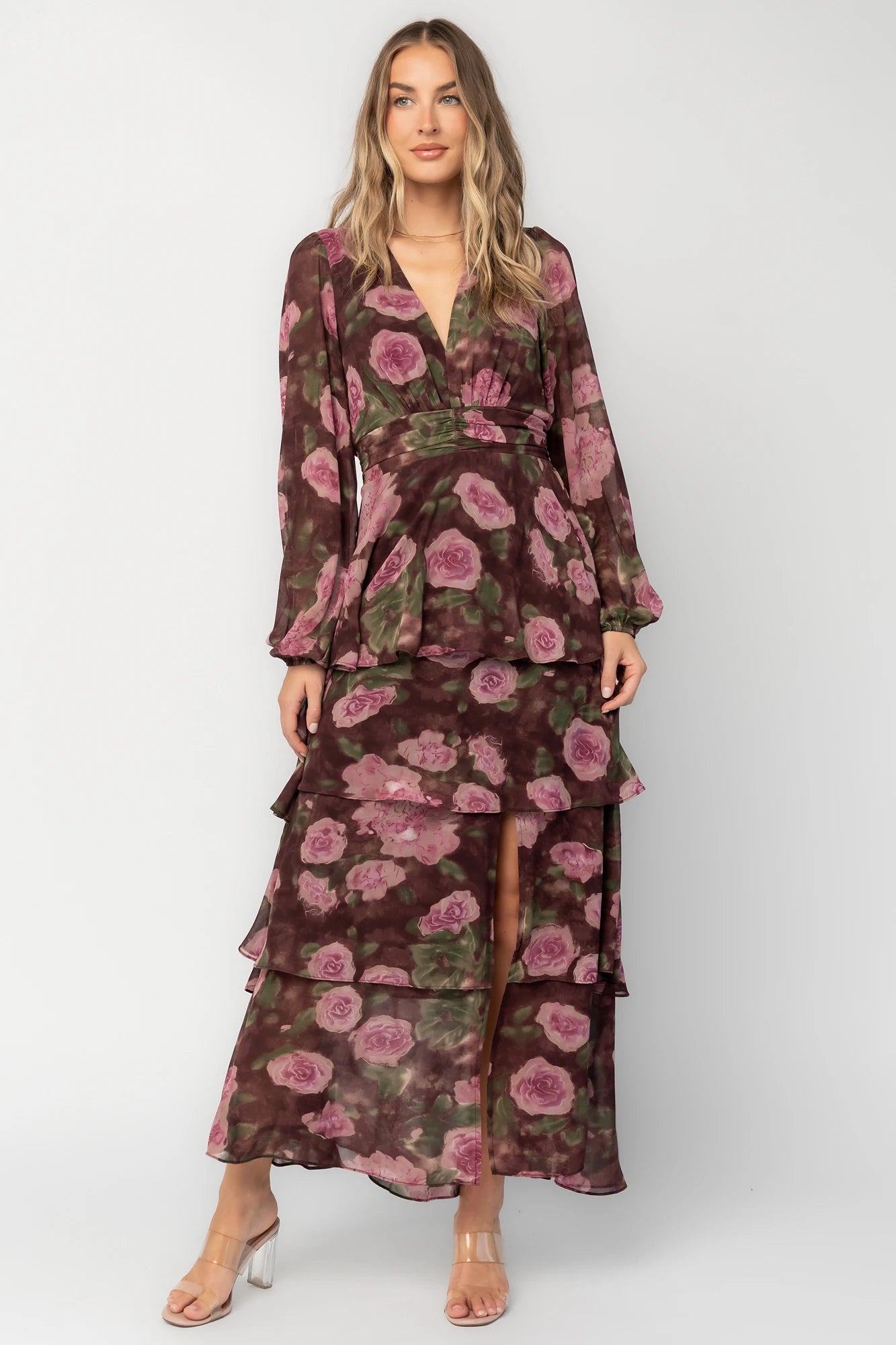 Mariella Tiered Maxi Dress | Mahogany Rose Floral