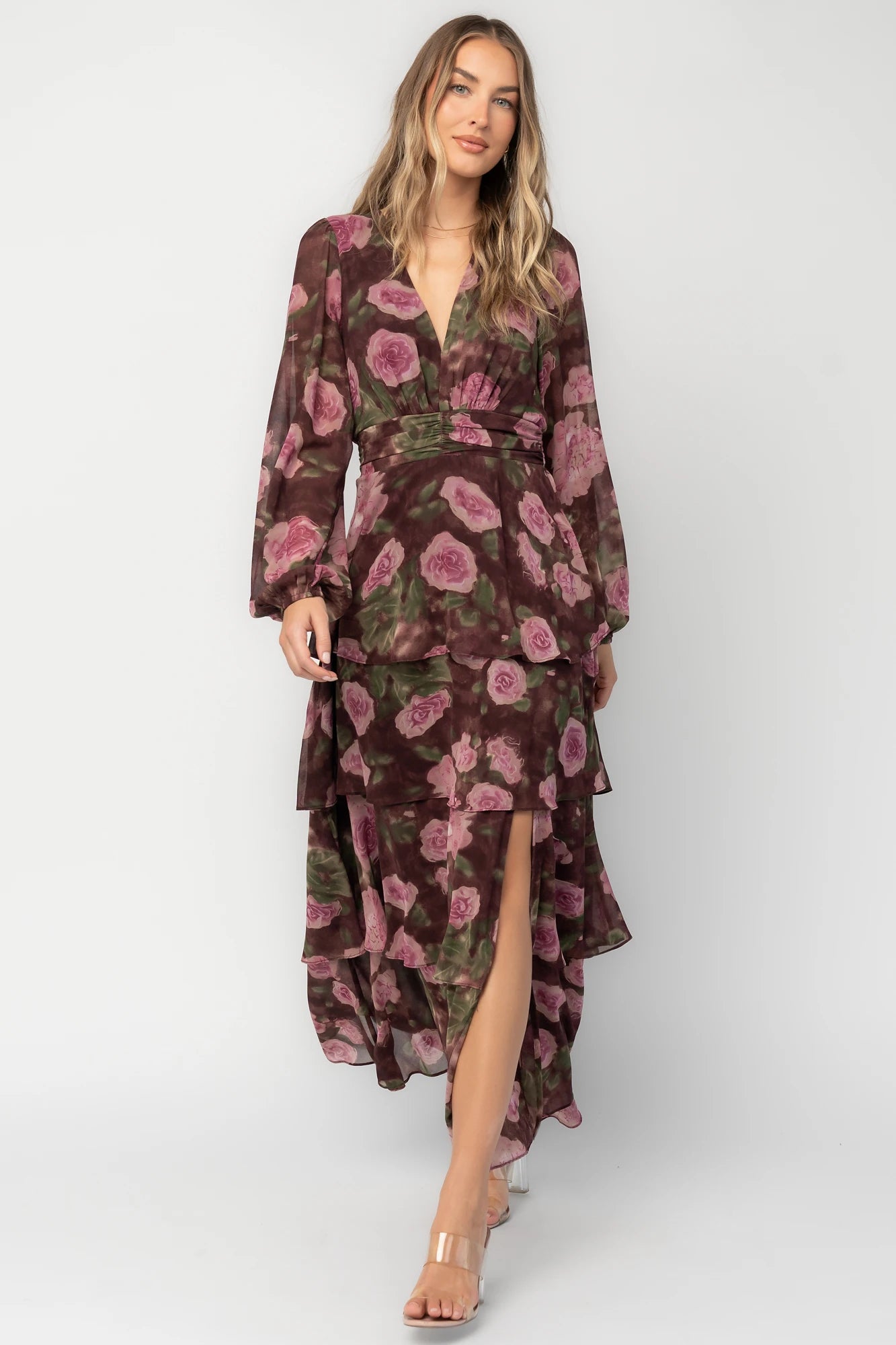 Mariella Tiered Maxi Dress | Mahogany Rose Floral