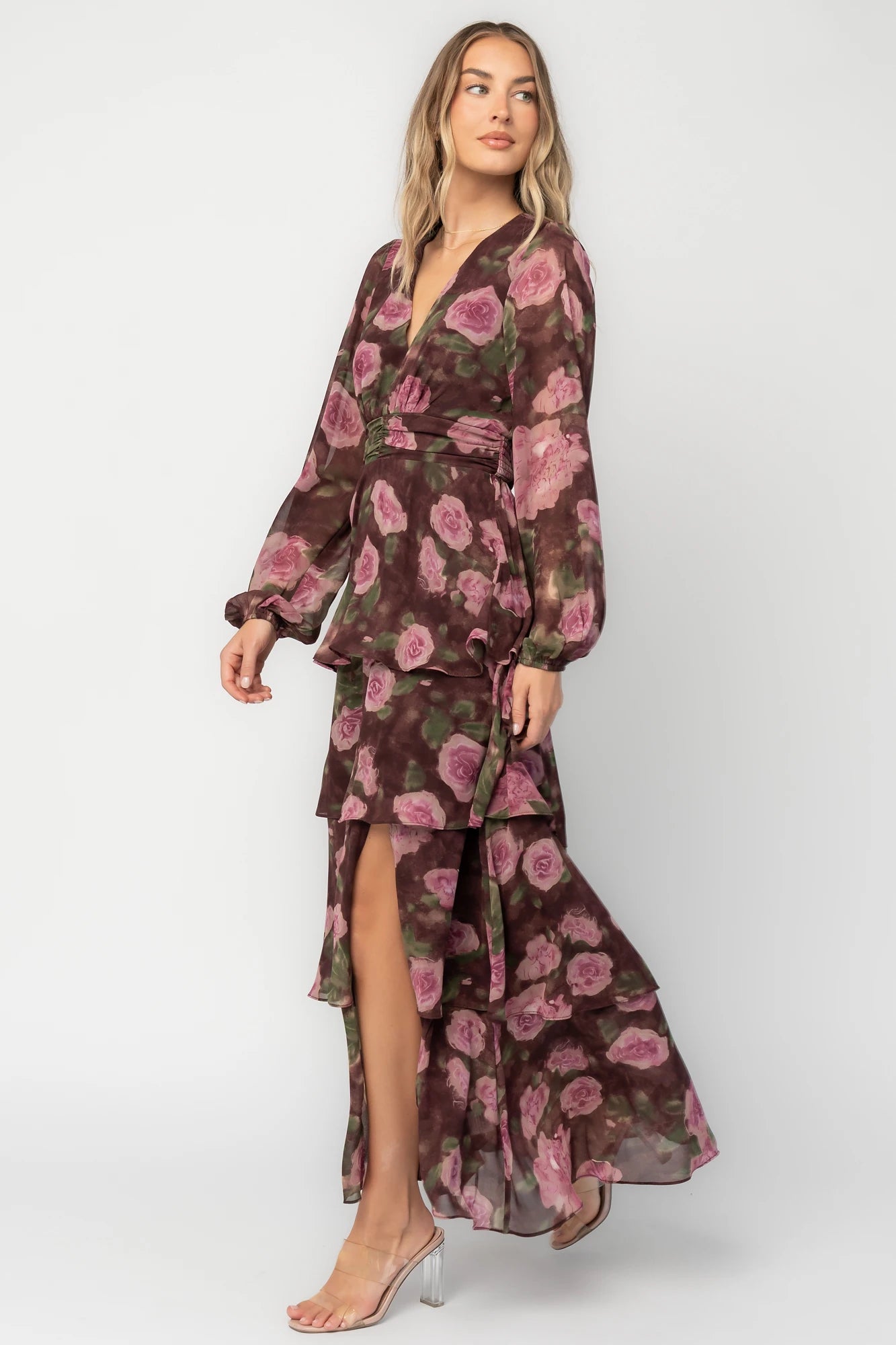 Mariella Tiered Maxi Dress | Mahogany Rose Floral