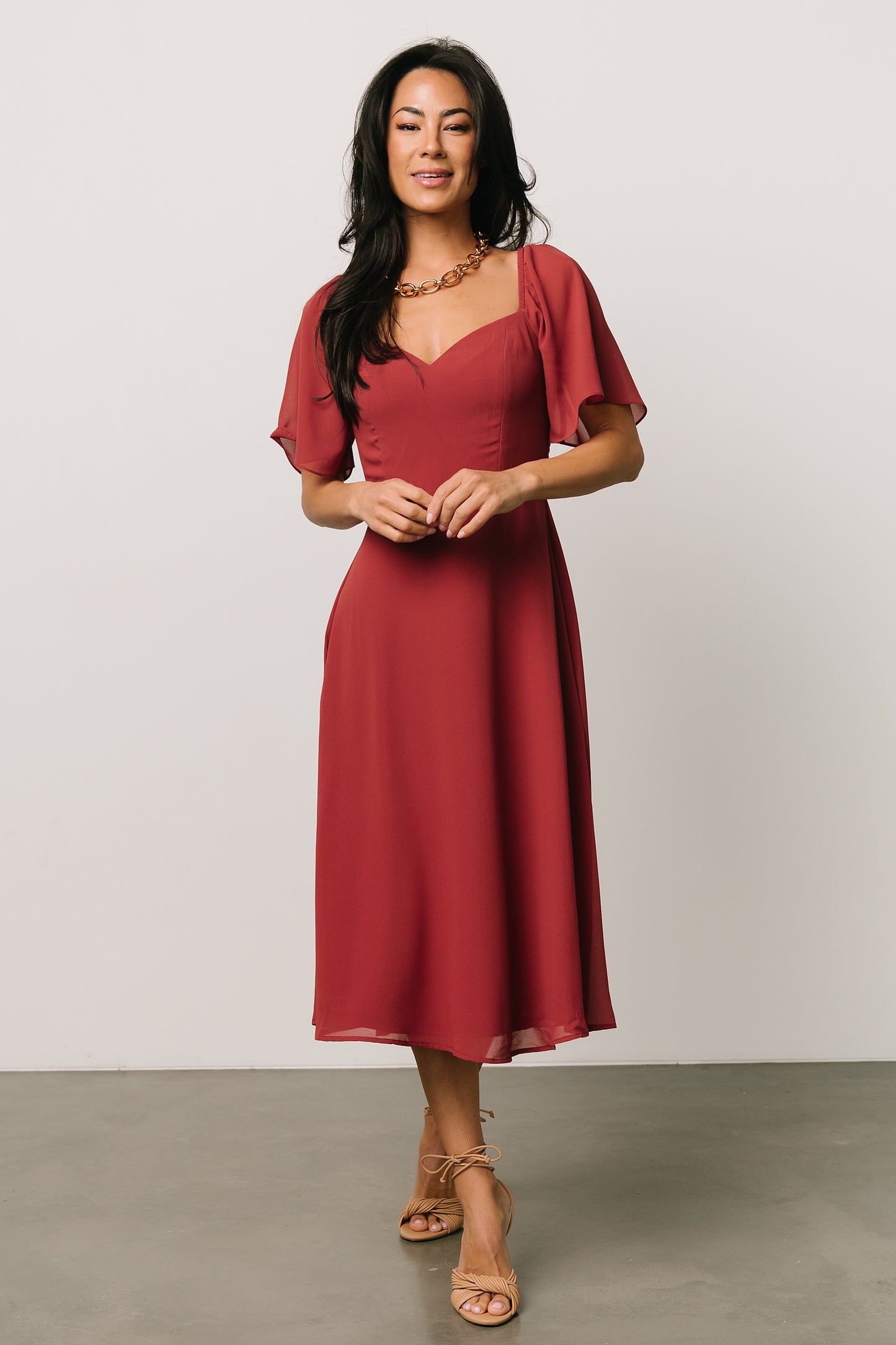 Colette Sweetheart Midi Dress | Terracotta