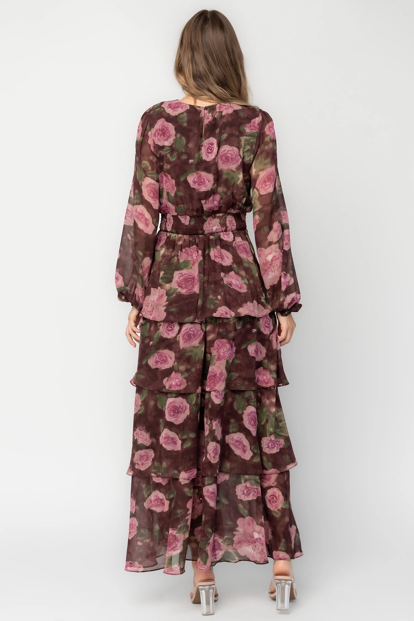 Mariella Tiered Maxi Dress | Mahogany Rose Floral