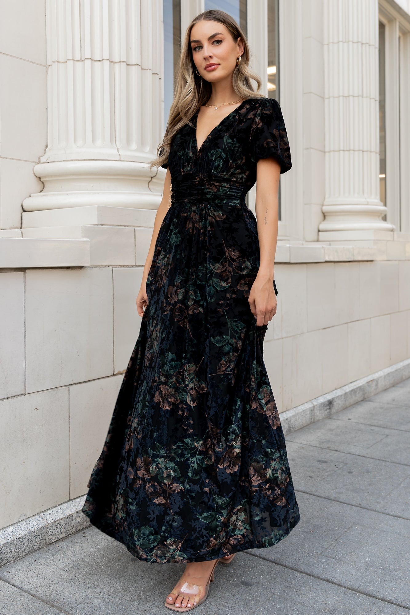 Leslie Velvet Maxi Dress, Black & Deep Jade