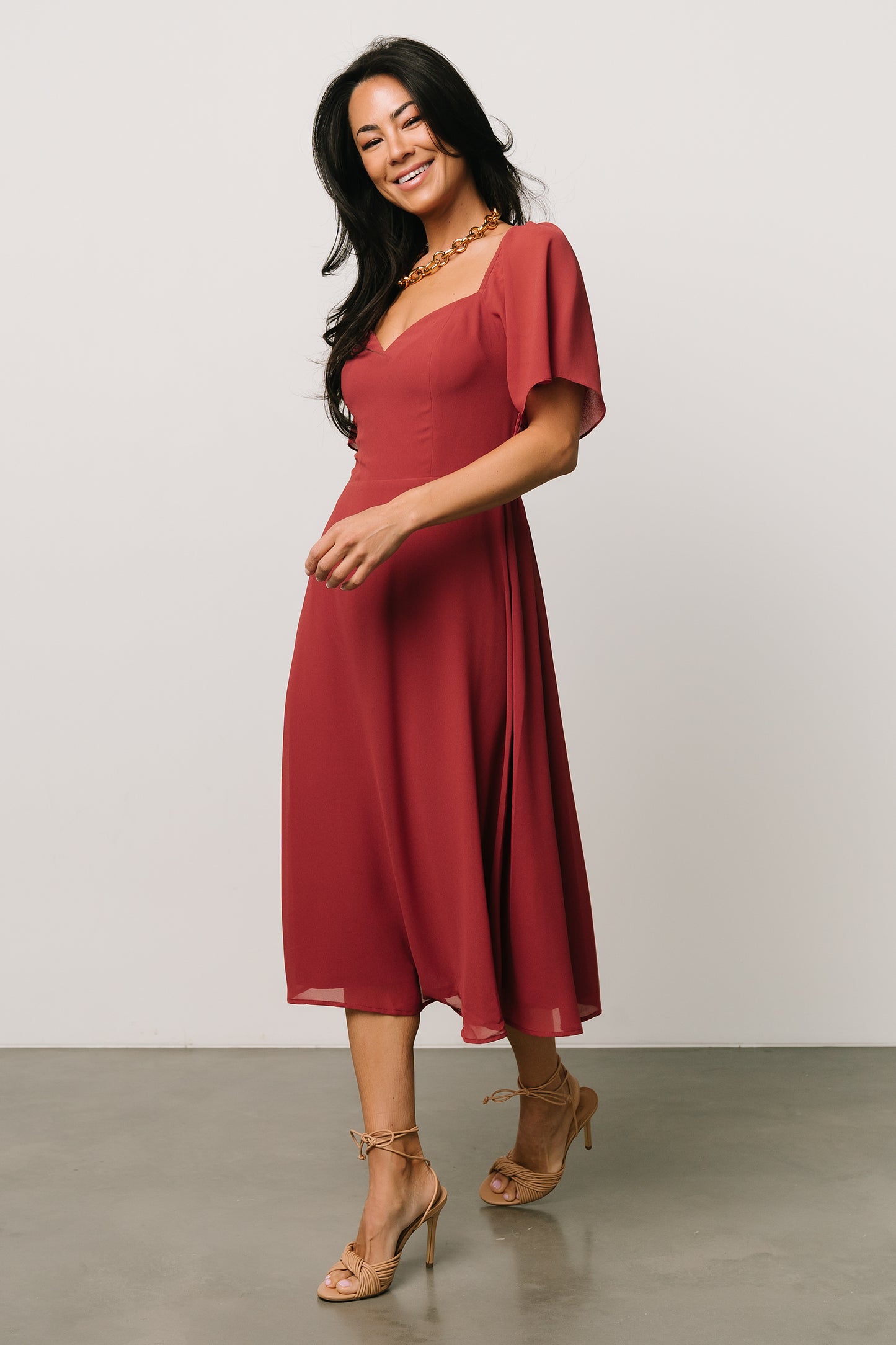 Colette Sweetheart Midi Dress | Terracotta