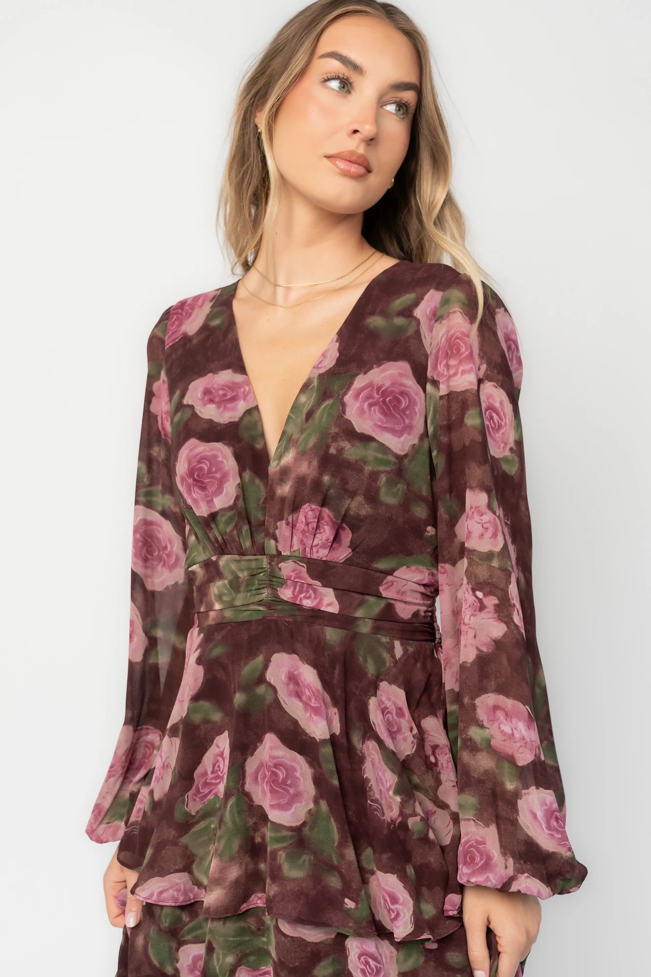 Mariella Tiered Maxi Dress | Mahogany Rose Floral