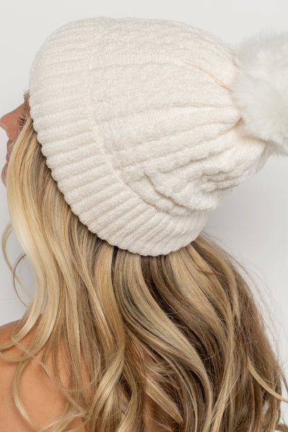 Malery Velvet Cable Knit Beanie | Ivory