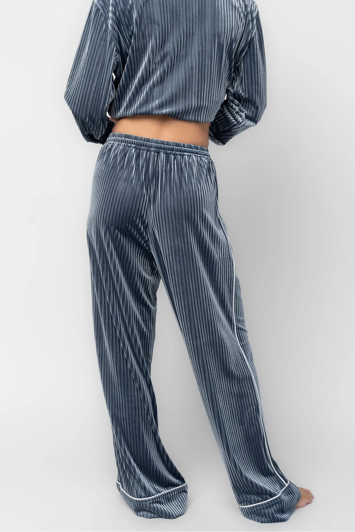 Klara Ribbed Velvet Pajama Set | Dusty Blue