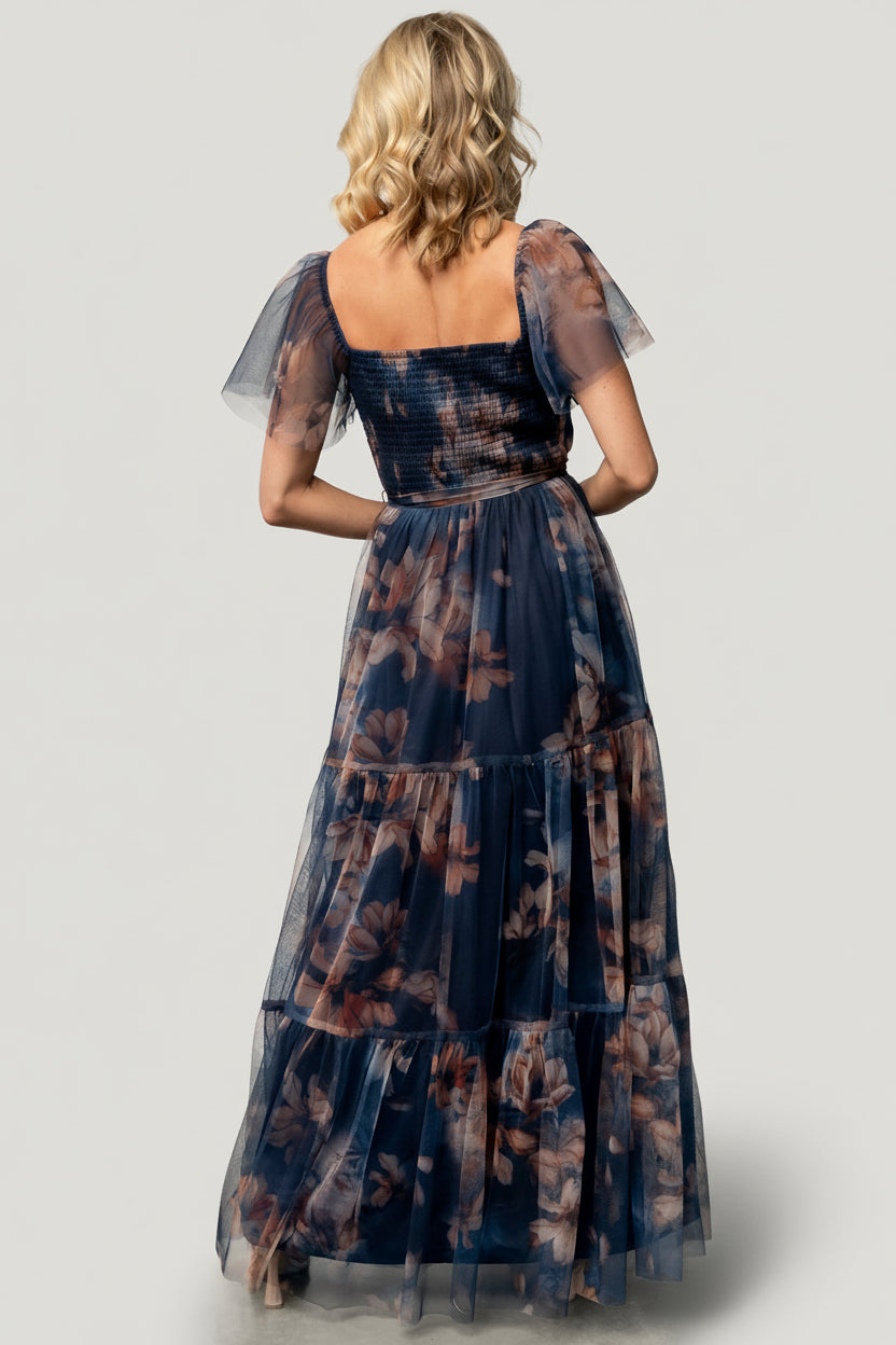 Baltic Born Womens Nicola Tulle Maxi Dress | Dark Blue Floral | Size: 2XL Baltic Born Womens Nicola Tulle Maxi Dress | Dark Blue Floral | Size: 2XL