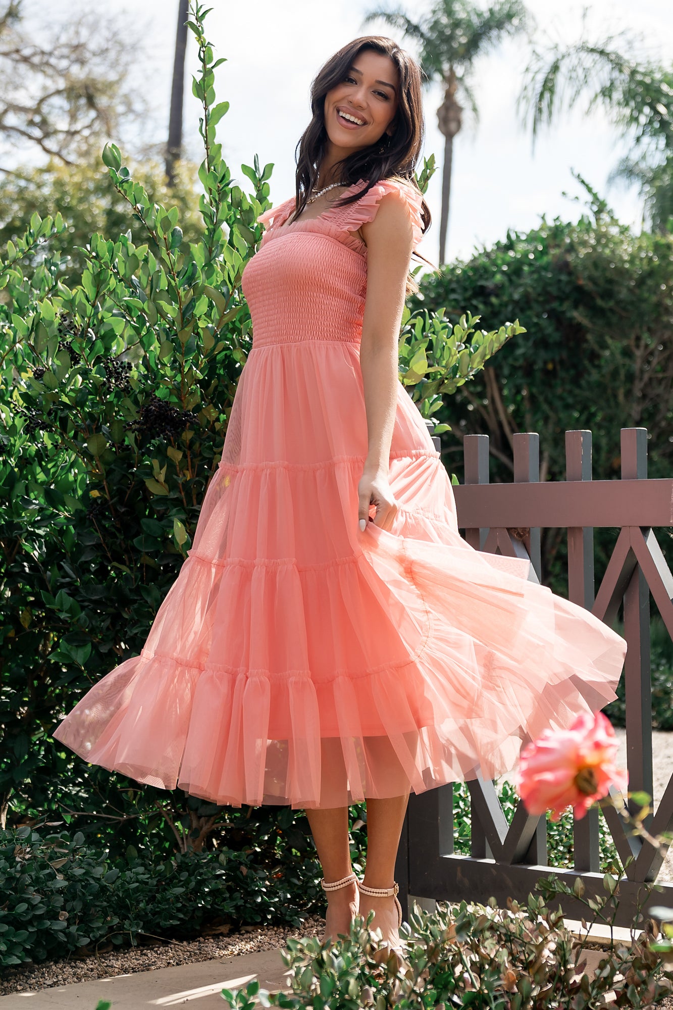Baltic Born Womens Emma Smocked Tulle Dress | Coral