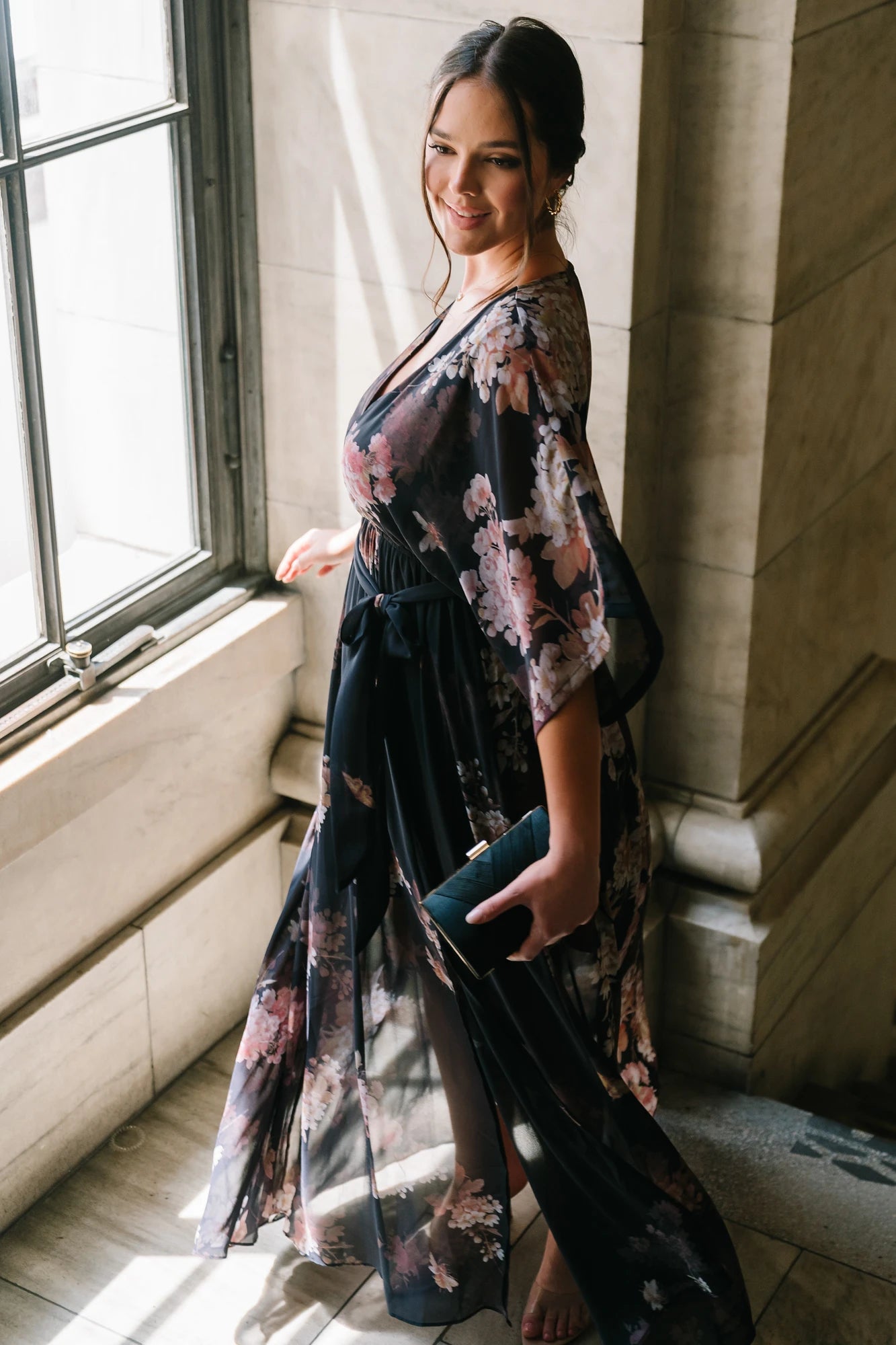Kia Kimono Maxi Dress | Black + Blush Floral